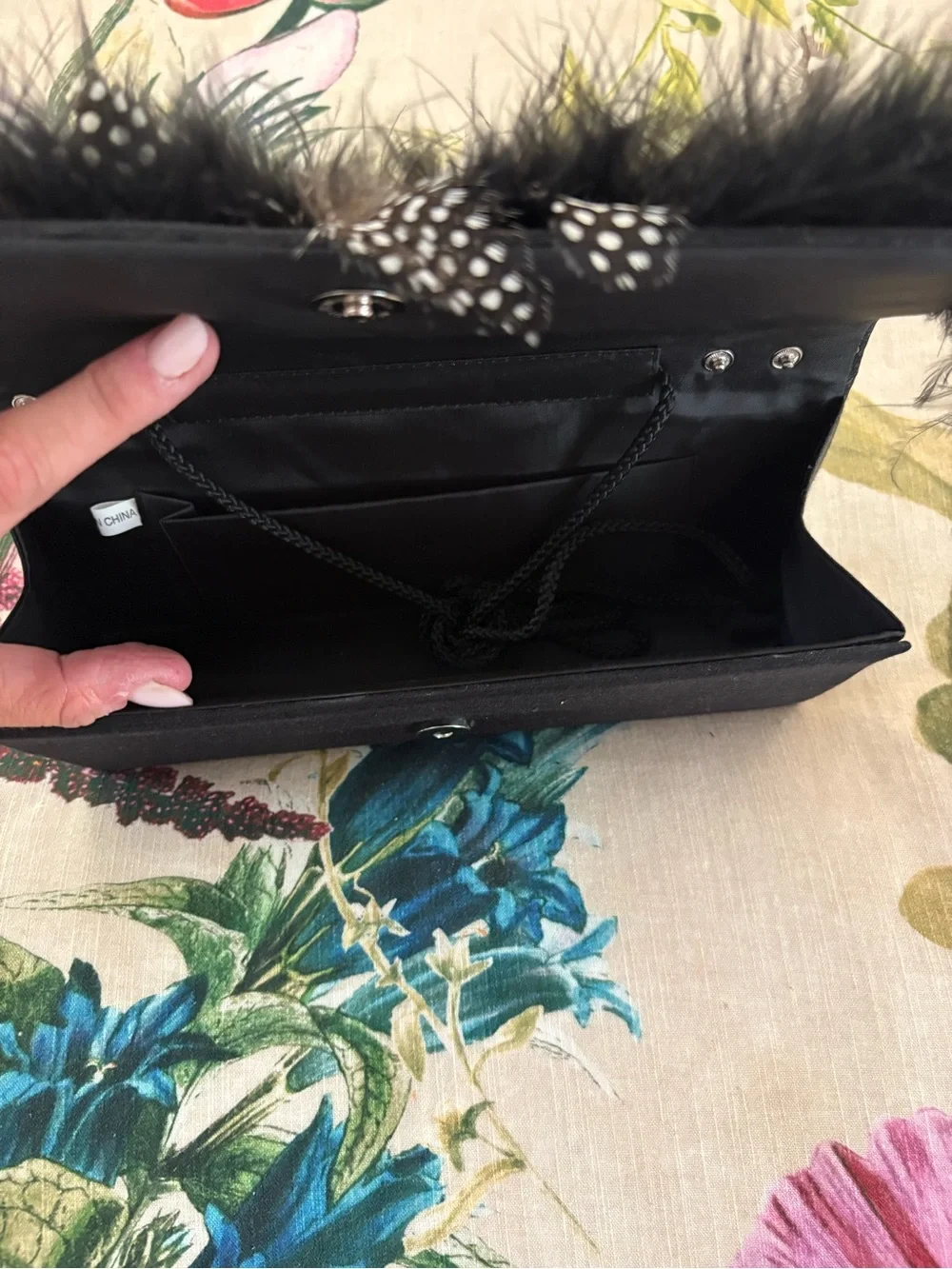 Black Feather & Bead Evening Clutch